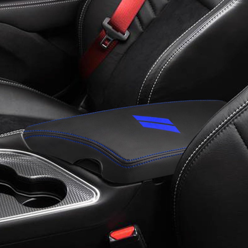 INTGET Car Center Console Cover for 2023 2022 Dodge Challenger Accessories 2021 2020 2019 2018 2017 2016 2015 Armrest Cover Interior Lid Protector (Blue Stitches  PU leather) - Image 5